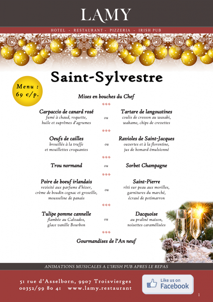 Menu de Saint-Sylvestre | Lamy